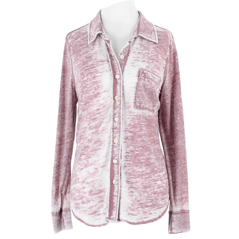 Soft Surroundings Sz PS Rose Pink Multi Hi Lo Button Up Poly Knit Blend Top