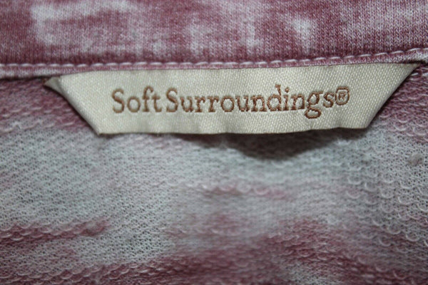 Soft Surroundings Sz PS Rose Pink Multi Hi Lo Button Up Poly Knit Blend Top