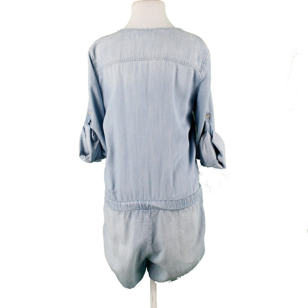Cloth & Stone Sz S Blue Chambray V Neck Tab Sleeve 100% Tencel Lyocell Romper