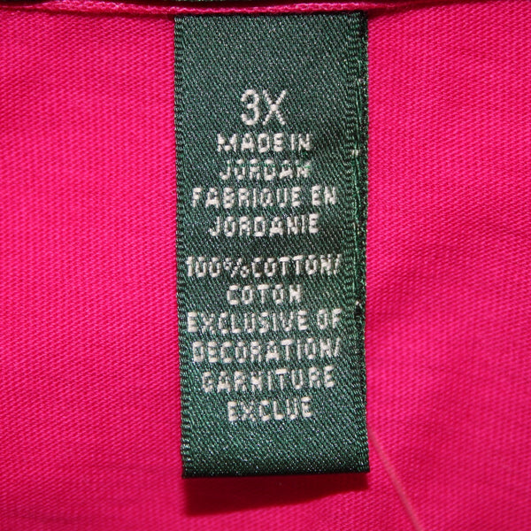 Lauren Ralph Lauren Top NEW $59 Sz 3x Pink Collared V Neck 100% Cotton Top