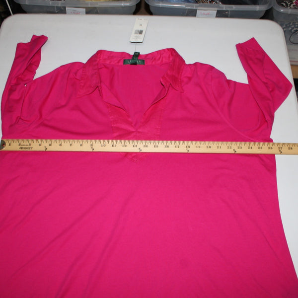 Lauren Ralph Lauren Top NEW $59 Sz 3x Pink Collared V Neck 100% Cotton Top