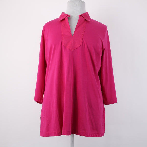 Lauren Ralph Lauren Top NEW $59 Sz 3x Pink Collared V Neck 100% Cotton Top