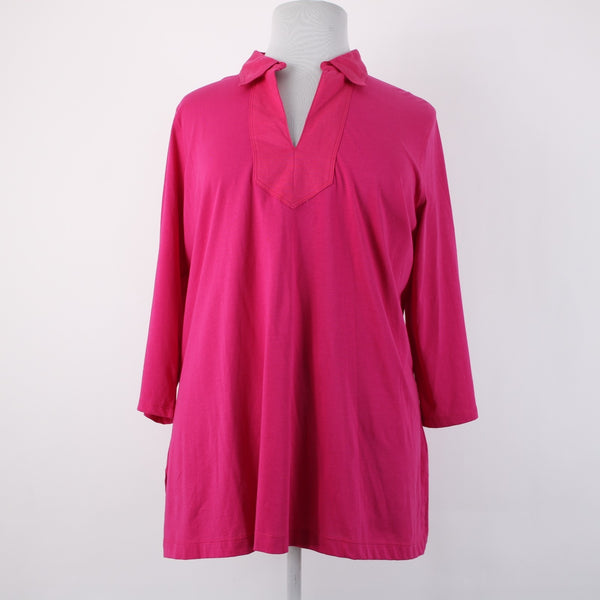 Lauren Ralph Lauren Top NEW $59 Sz 3x Pink Collared V Neck 100% Cotton Top