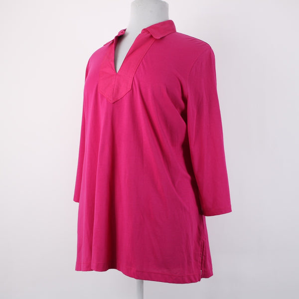 Lauren Ralph Lauren Top NEW $59 Sz 3x Pink Collared V Neck 100% Cotton Top