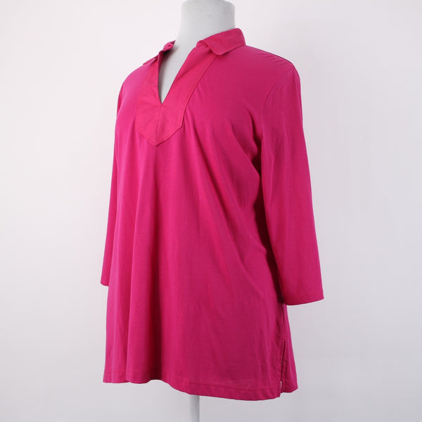 Lauren Ralph Lauren Top NEW $59 Sz 3x Pink Collared V Neck 100% Cotton Top