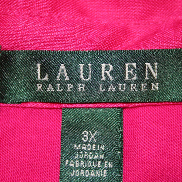 Lauren Ralph Lauren Top NEW $59 Sz 3x Pink Collared V Neck 100% Cotton Top