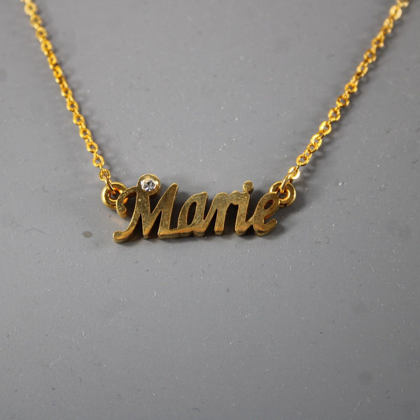 MARIE NEW Name Goldtone Rhinestone Accent 14.5" w 4.5 Multi Ring Ext Necklace