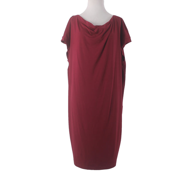 Eileen Fisher Dress Sz L Burgundy Red Draped Neck Not Lined Rayon Lycra Dress