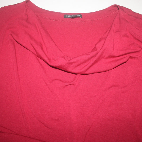 Eileen Fisher Dress Sz L Burgundy Red Draped Neck Not Lined Rayon Lycra Dress