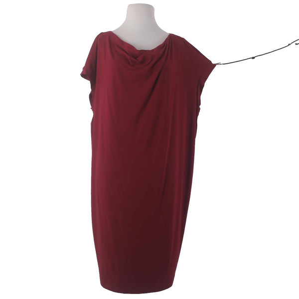 Eileen Fisher Dress Sz L Burgundy Red Draped Neck Not Lined Rayon Lycra Dress
