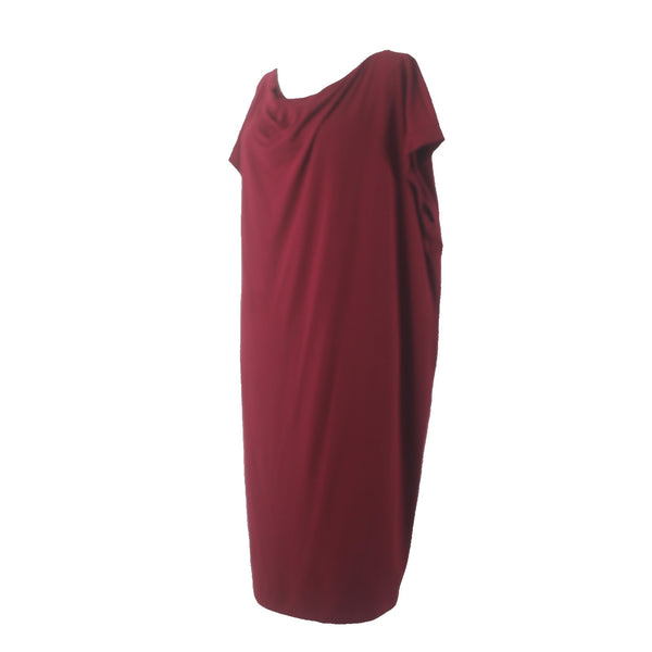 Eileen Fisher Dress Sz L Burgundy Red Draped Neck Not Lined Rayon Lycra Dress