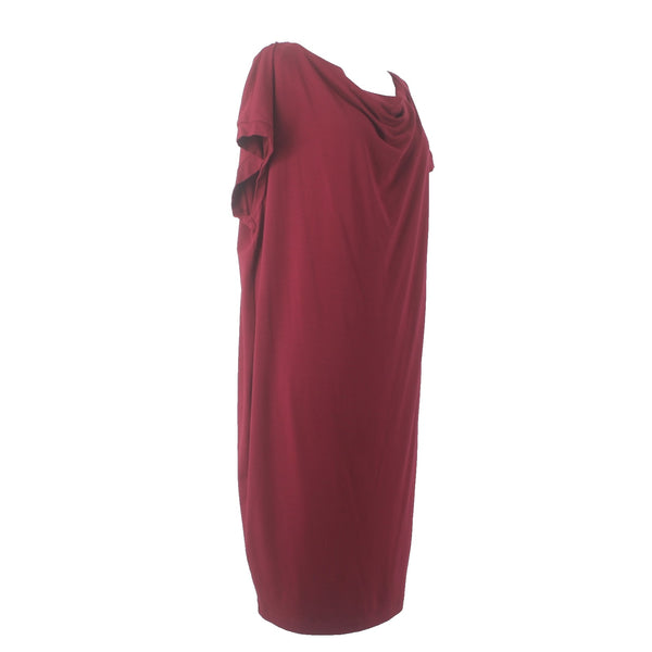 Eileen Fisher Dress Sz L Burgundy Red Draped Neck Not Lined Rayon Lycra Dress