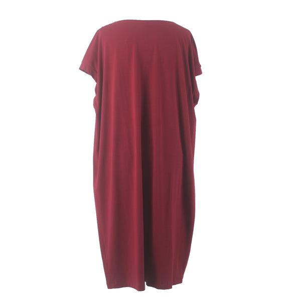 Eileen Fisher Dress Sz L Burgundy Red Draped Neck Not Lined Rayon Lycra Dress