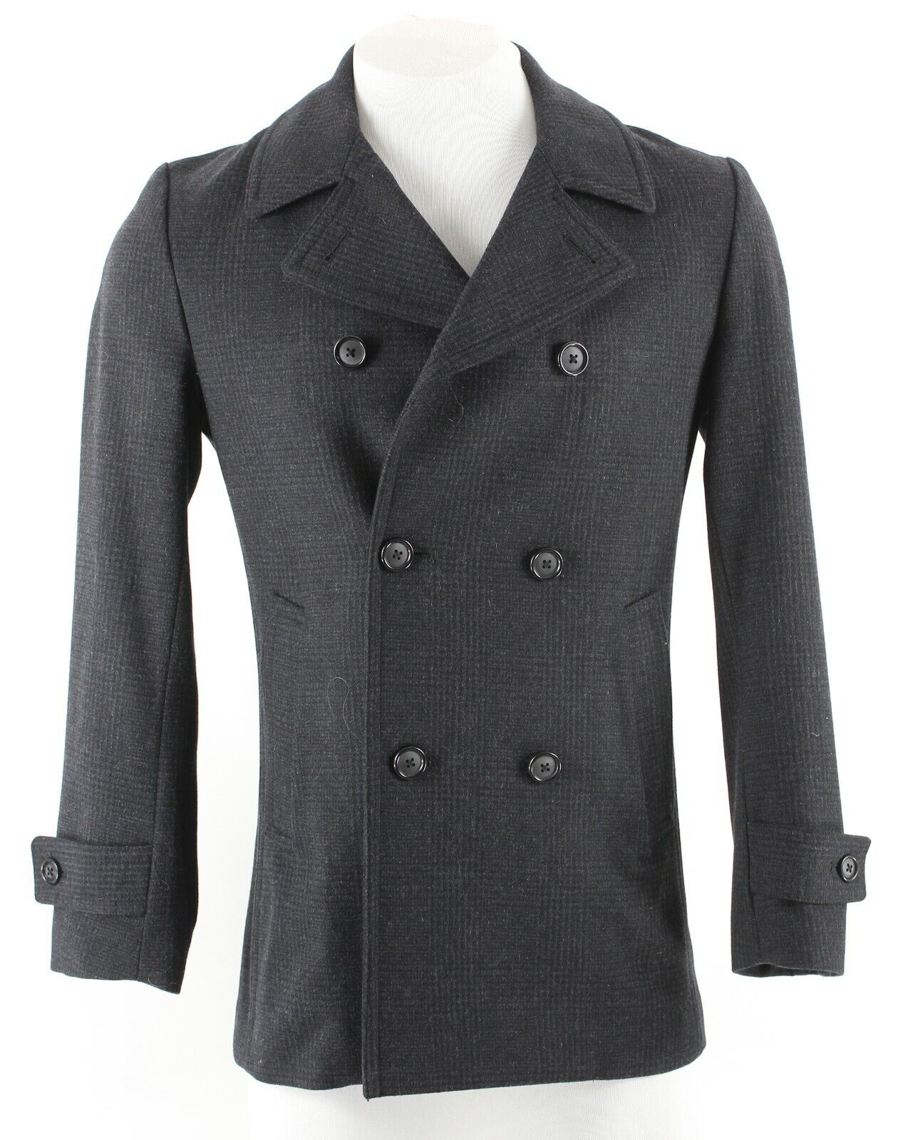 Pronto Uomo Sz S Gray Black Double Breasted Lined Poly Wool Blend Jacket