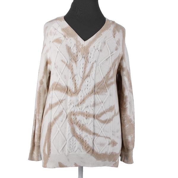 Wonderly NEW $55 Tan Cream Twist Adore Texture V Neck Cotton Rayon Sweater