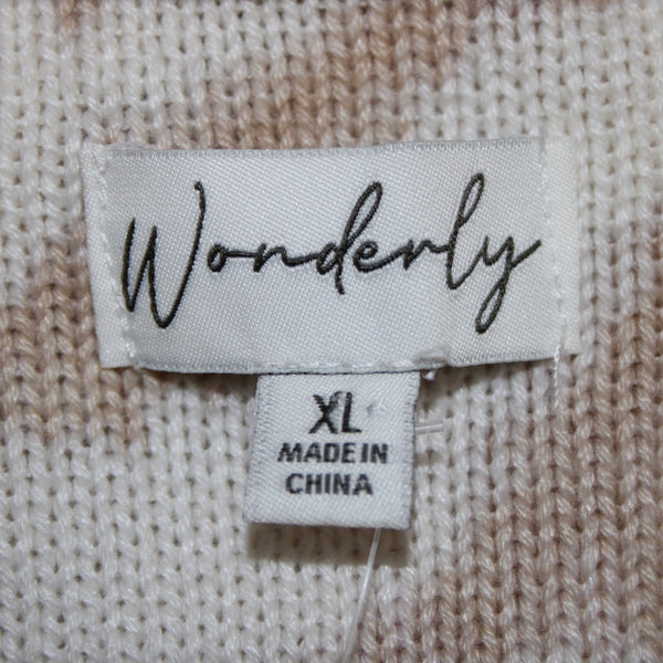 Wonderly NEW $55 Tan Cream Twist Adore Texture V Neck Cotton Rayon Sweater