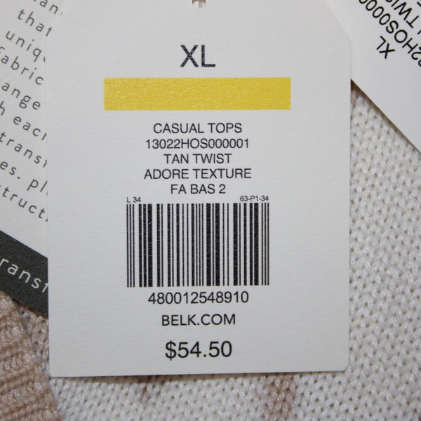 Wonderly NEW $55 Tan Cream Twist Adore Texture V Neck Cotton Rayon Sweater
