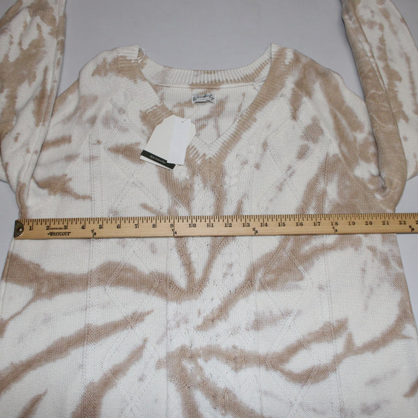 Wonderly NEW $55 Tan Cream Twist Adore Texture V Neck Cotton Rayon Sweater