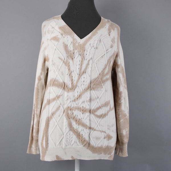Wonderly NEW $55 Tan Cream Twist Adore Texture V Neck Cotton Rayon Sweater