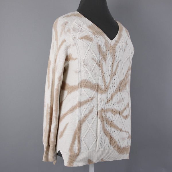 Wonderly NEW $55 Tan Cream Twist Adore Texture V Neck Cotton Rayon Sweater