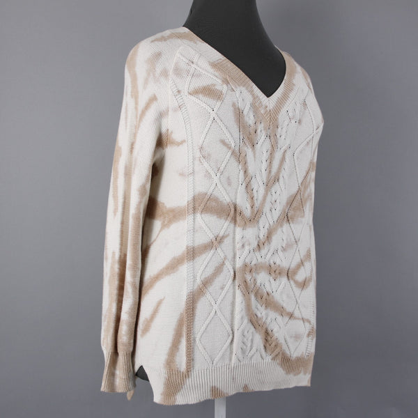 Wonderly NEW $55 Tan Cream Twist Adore Texture V Neck Cotton Rayon Sweater