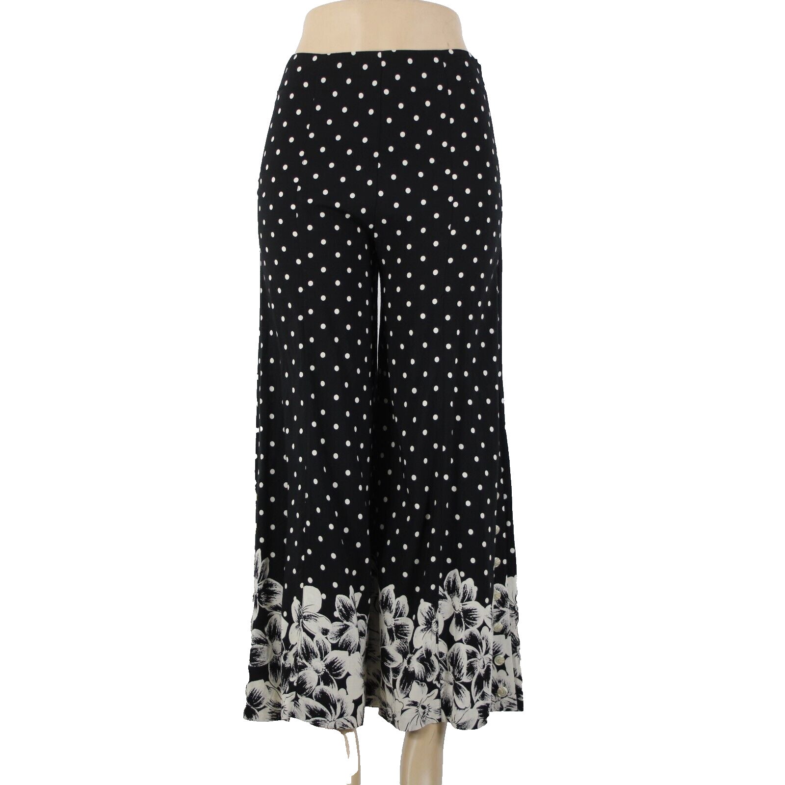 Anthropologie Ett Twa Sz 2 x 26 Black Cream Polka Dots Flowy 100% Rayon Pant