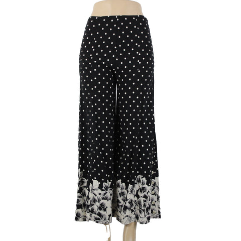 Anthropologie Ett Twa Sz 2 x 26 Black Cream Polka Dots Flowy 100% Rayon Pant