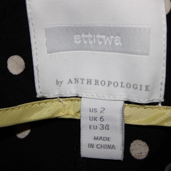 Anthropologie Ett Twa Sz 2 x 26 Black Cream Polka Dots Flowy 100% Rayon Pant