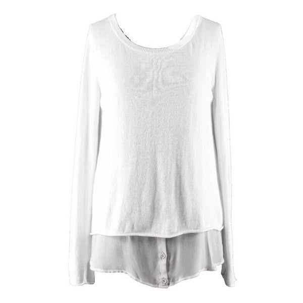 Subtle Luxury NEW $137 Sz XS/S Light Gray Knit Overlay Chiffon Cotton Blend Top