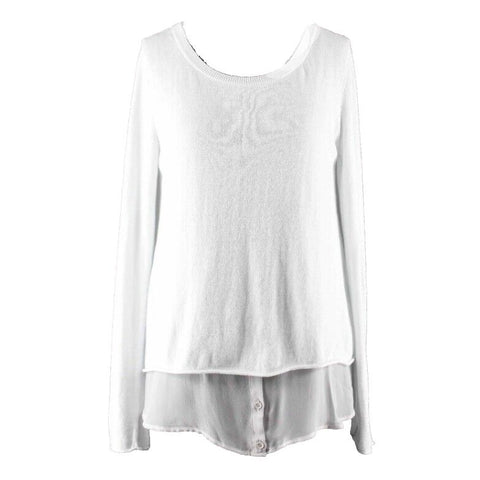 Subtle Luxury NEW $137 Sz XS/S Light Gray Knit Overlay Chiffon Cotton Blend Top