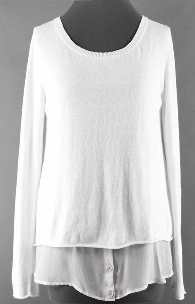 Subtle Luxury NEW $137 Sz XS/S Light Gray Knit Overlay Chiffon Cotton Blend Top