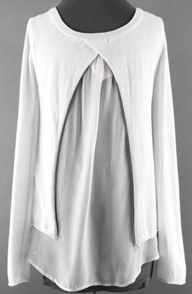 Subtle Luxury NEW $137 Sz XS/S Light Gray Knit Overlay Chiffon Cotton Blend Top