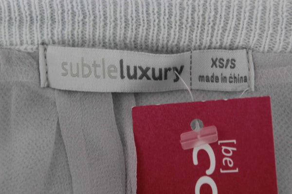 Subtle Luxury NEW $137 Sz XS/S Light Gray Knit Overlay Chiffon Cotton Blend Top