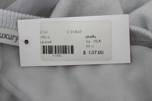 Subtle Luxury NEW $137 Sz XS/S Light Gray Knit Overlay Chiffon Cotton Blend Top
