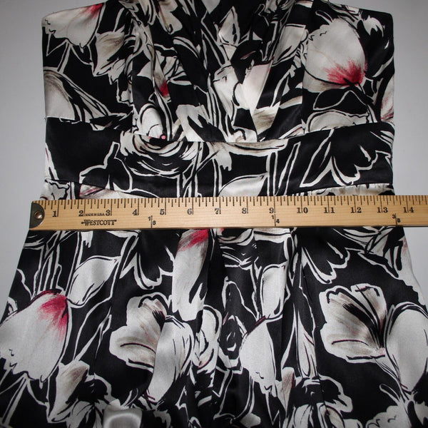 White House Black Market Sz 2 Black White Floral Halter Lined 100% Silk Dress