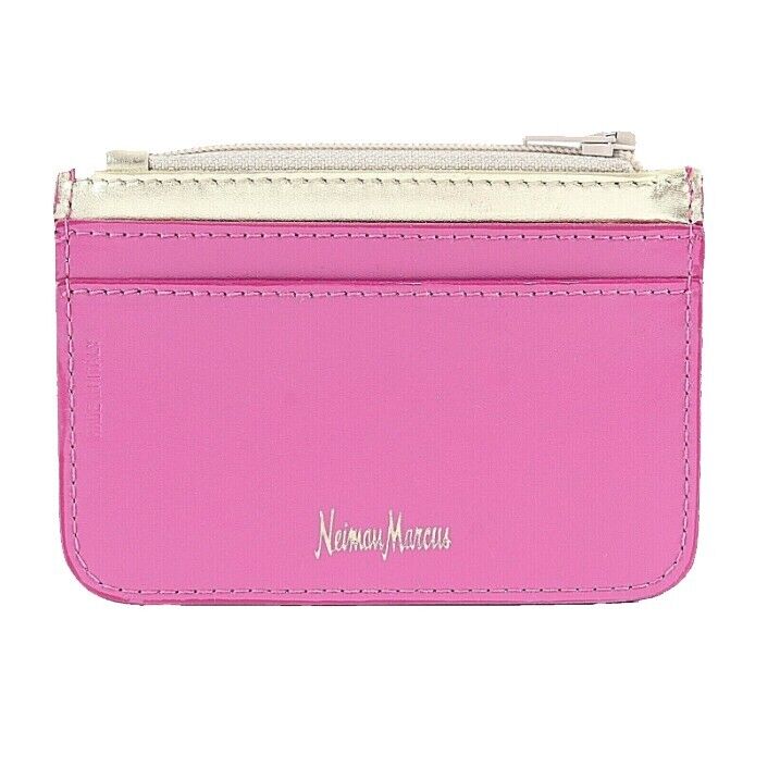 Neiman Marcus Sz 4.5 x 3 Pink Gold Ziptop Leather ID Cash Wallet