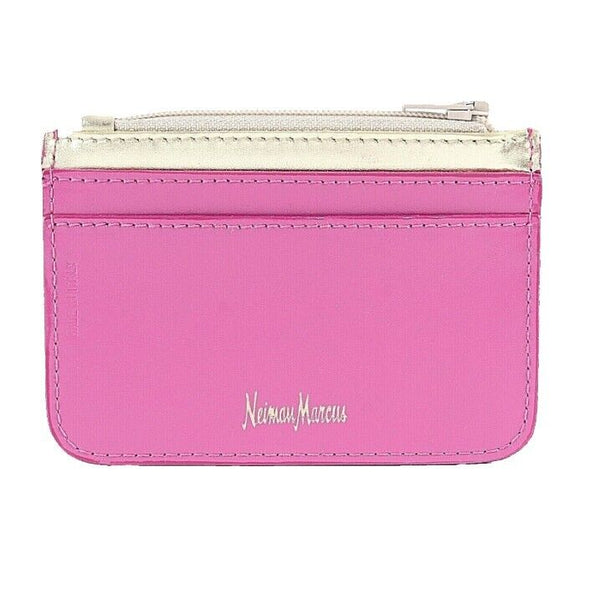 Neiman Marcus Sz 4.5 x 3 Pink Gold Ziptop Leather ID Cash Wallet