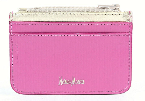 Neiman Marcus Sz 4.5 x 3 Pink Gold Ziptop Leather ID Cash Wallet