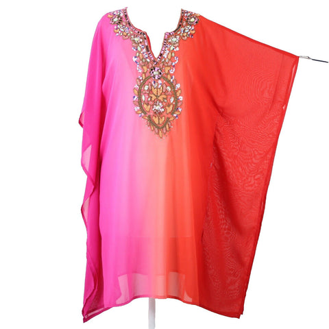 Rise And Bloom NEW $68 Sz M Magenta Orange Ombre Beaded Sequin Poly AS IS Dress