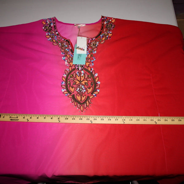 Rise And Bloom NEW $68 Sz M Magenta Orange Ombre Beaded Sequin Poly AS IS Dress