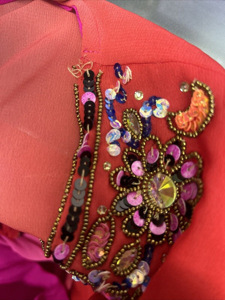 Rise And Bloom NEW $68 Sz M Magenta Orange Ombre Beaded Sequin Poly AS IS Dress