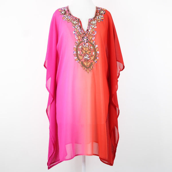 Rise And Bloom NEW $68 Sz M Magenta Orange Ombre Beaded Sequin Poly AS IS Dress