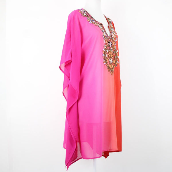 Rise And Bloom NEW $68 Sz M Magenta Orange Ombre Beaded Sequin Poly AS IS Dress