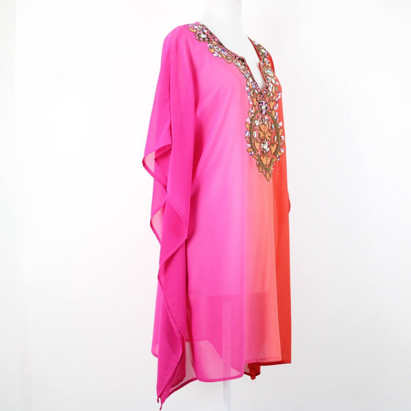 Rise And Bloom NEW $68 Sz M Magenta Orange Ombre Beaded Sequin Poly AS IS Dress
