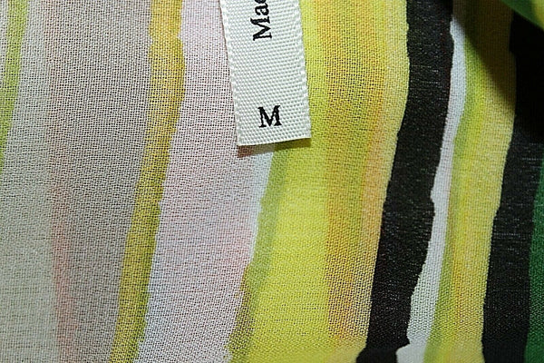 Truth Sz M Lime Yellow Multi Sheer Stripes Tab Sleeve Hi Lo Poly Top