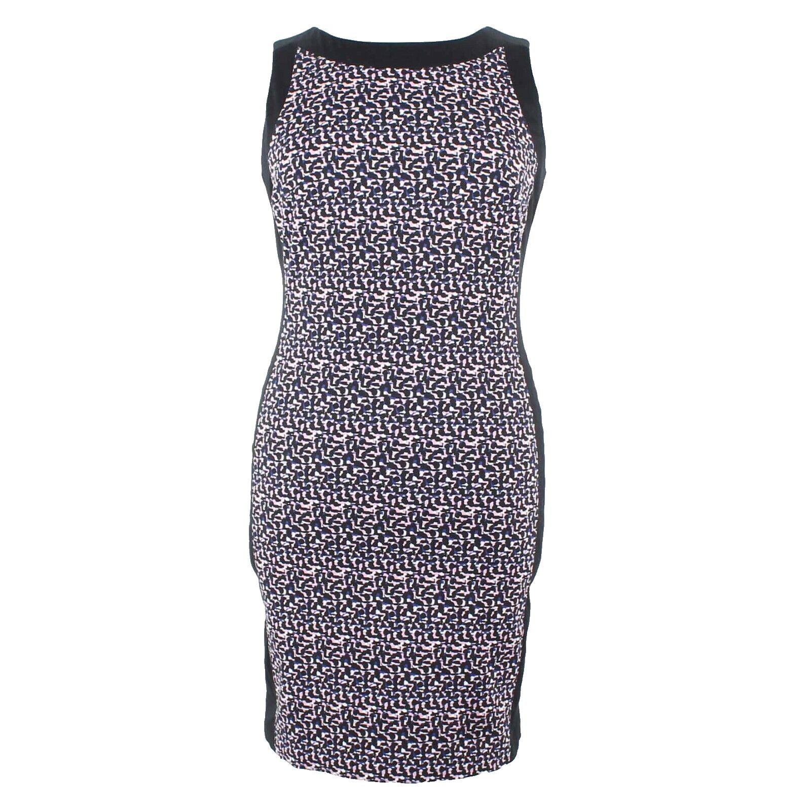 Liz Claiborne Sz 16 Black Pink Multi Lined Poly Cotton Blend Pencil Dress