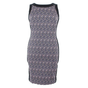 Liz Claiborne Sz 16 Black Pink Multi Lined Poly Cotton Blend Pencil Dress