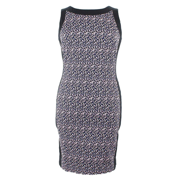 Liz Claiborne Sz 16 Black Pink Multi Lined Poly Cotton Blend Pencil Dress