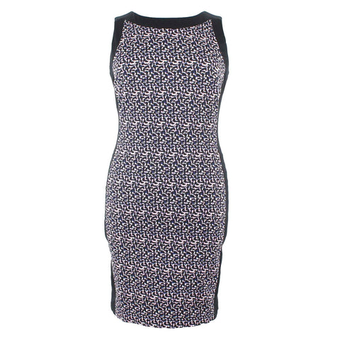 Liz Claiborne Sz 16 Black Pink Multi Lined Poly Cotton Blend Pencil Dress