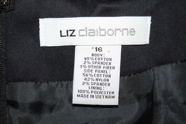 Liz Claiborne Sz 16 Black Pink Multi Lined Poly Cotton Blend Pencil Dress